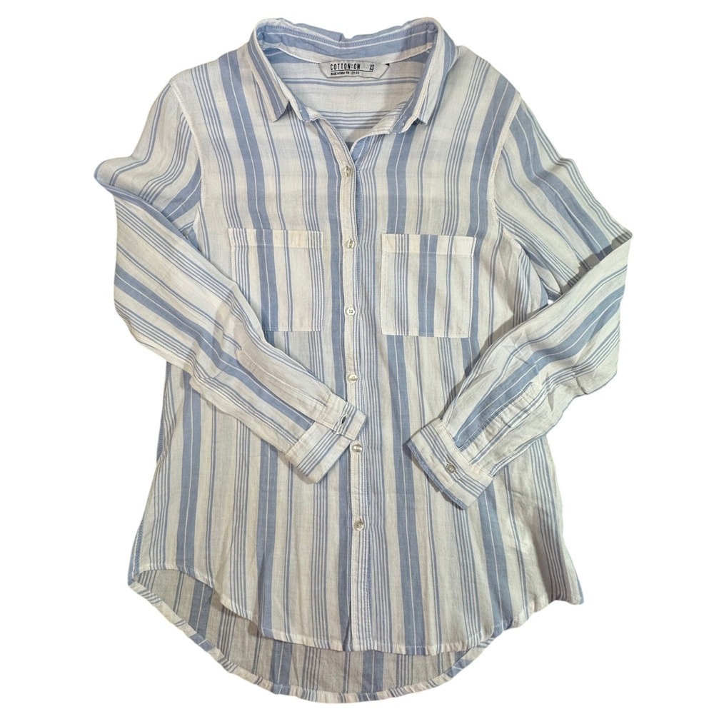 Cotton On Womens Blue White Striped Button Down Shirt Long Sleeve XS 270026